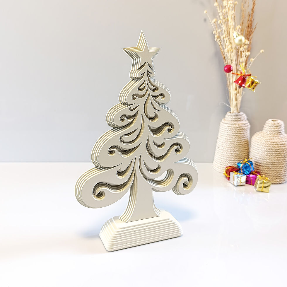 Thumbnail: Handcrafted wooden Christmas tree decoration in white — layered 3D design, rustic modern holiday décor