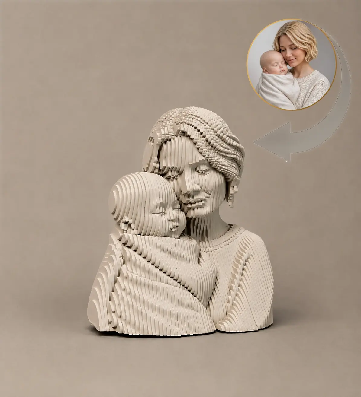 Personalized Mother & Baby Parametric Wooden Sculpture