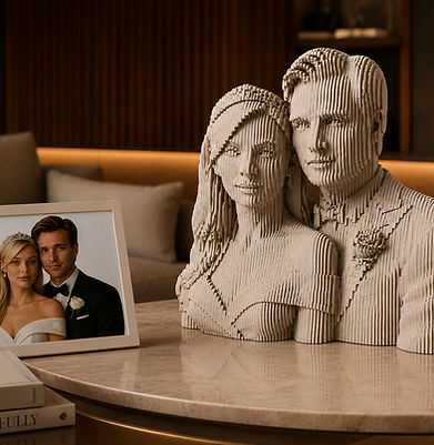 bride&groom wooden sculpture from photo