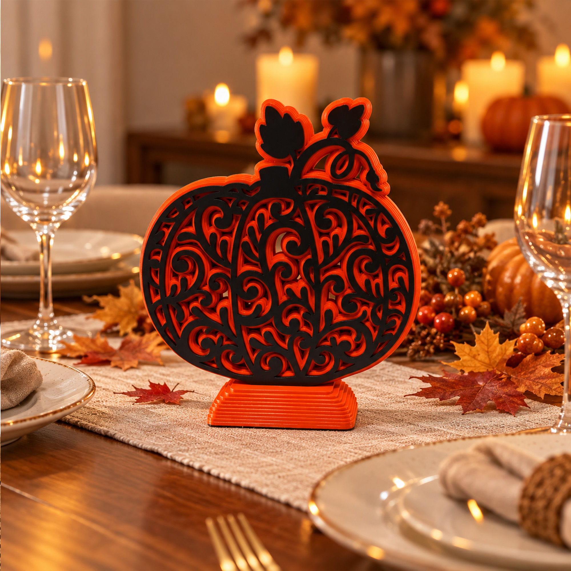 Katmanlı Ahşap Desenli Balkabağı – Halloween Masaüstü Dekoru
