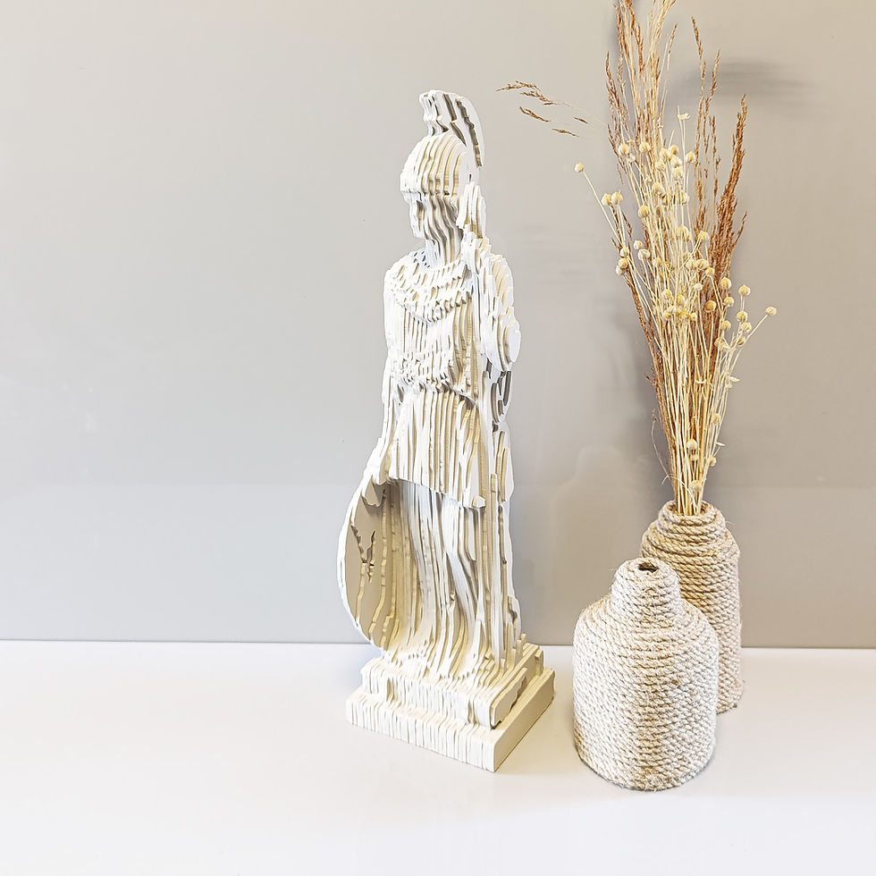Küçük resim: Katmanlı el yapımı Athena tanrıçası ahşap heykeli – modern minimalist mitoloji dekoru