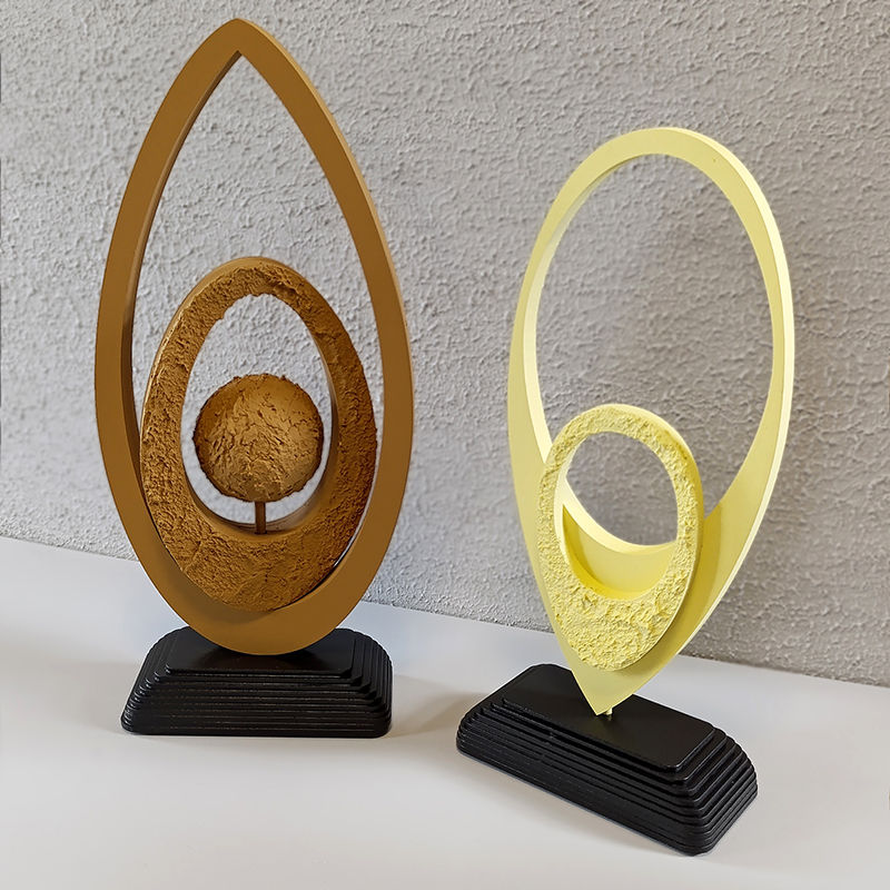 Thumbnail: Set of two modern abstract wooden sculptures with smooth and textured surfaces