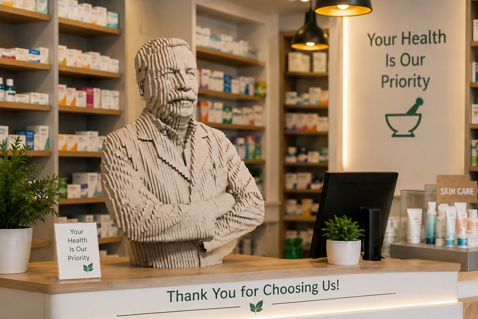 Custom Pharmacist Bust from Photo – Layered Wooden Sculpture
