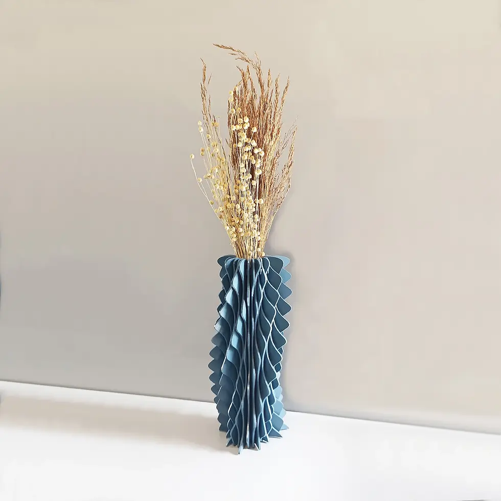 Thumbnail: Handmade Wavy Blue Wooden Floor Vase-side