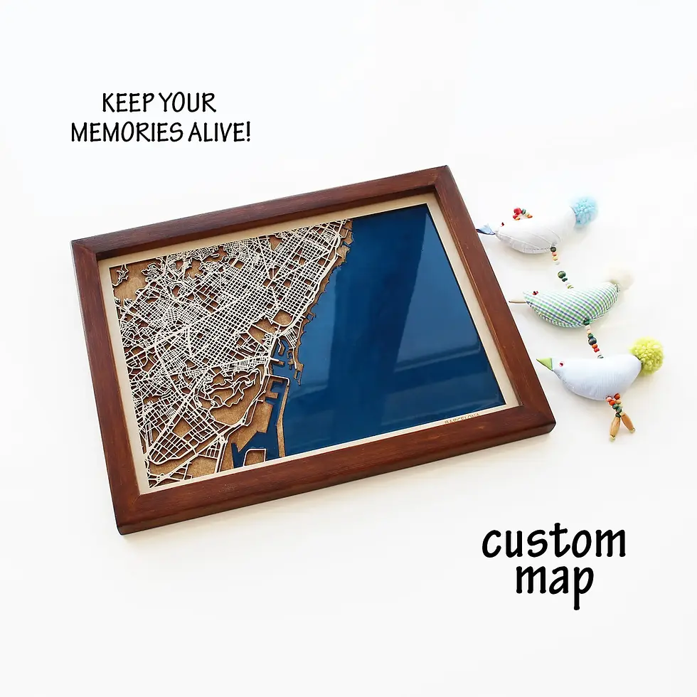Thumbnail: Barcelona, Spain wooden city features Wood and Epoxy Map Art