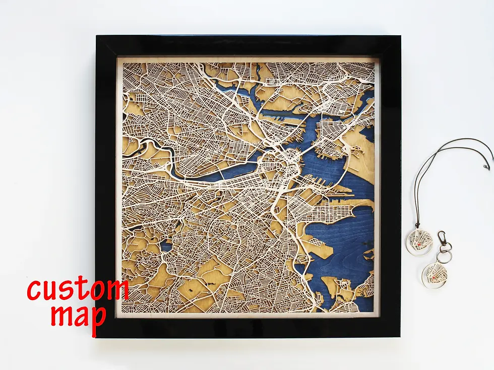 Thumbnail: Boston wooden city features Wood and Epoxy Map Art