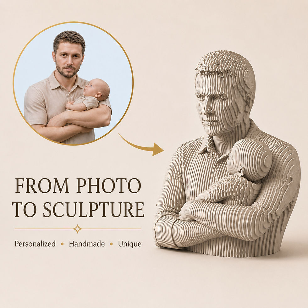 Father & Baby Custom Wooden Sculpture – Layered Parametric Portrait