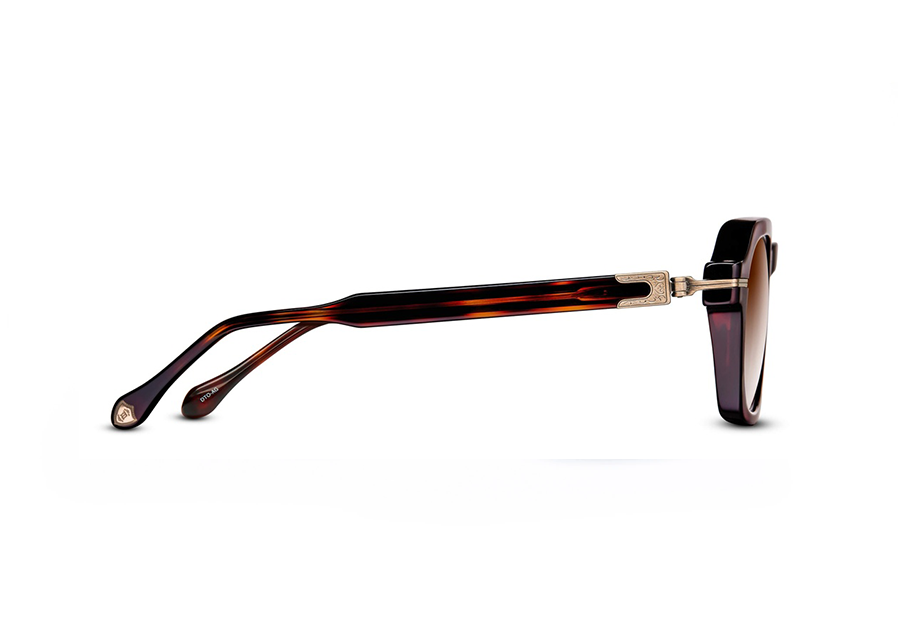 Matsuda M2055 Dark Tortoise & Antique Gold Geometric Contrasting Material Sunglass Frame with Brown Gradient Lenses Side