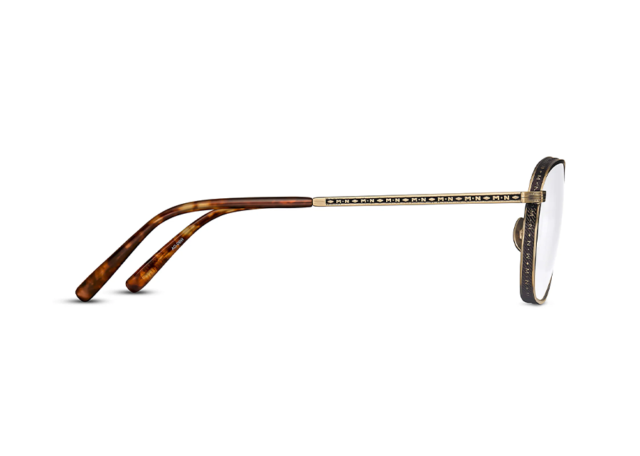 Matsuda M3101 Antique Gold & Dark Brown Bold Hexagonal Titanium Eyeglass Frame Side View