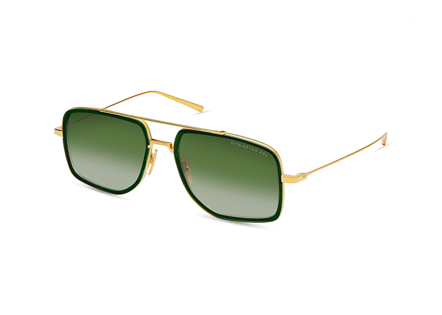 Dita Artoa.88x Yellow Gold & Crystal Pine Elevated Ultra Lightweight Navigator Sunglass Frame with Dark Green to Clear Grad