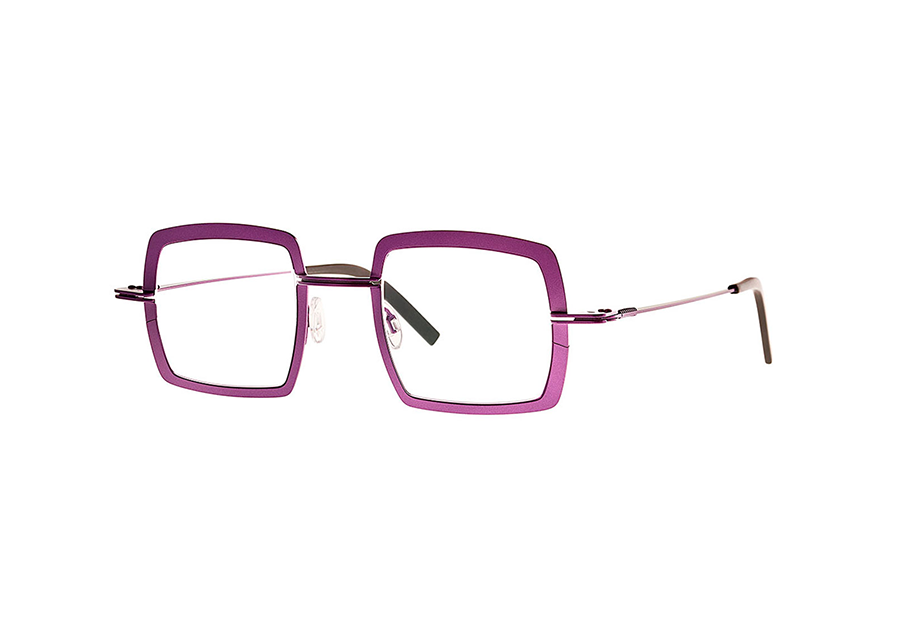 Theo Super Metal Purple Shine Thin Bright Square Eyeglass Frame Front/Side View