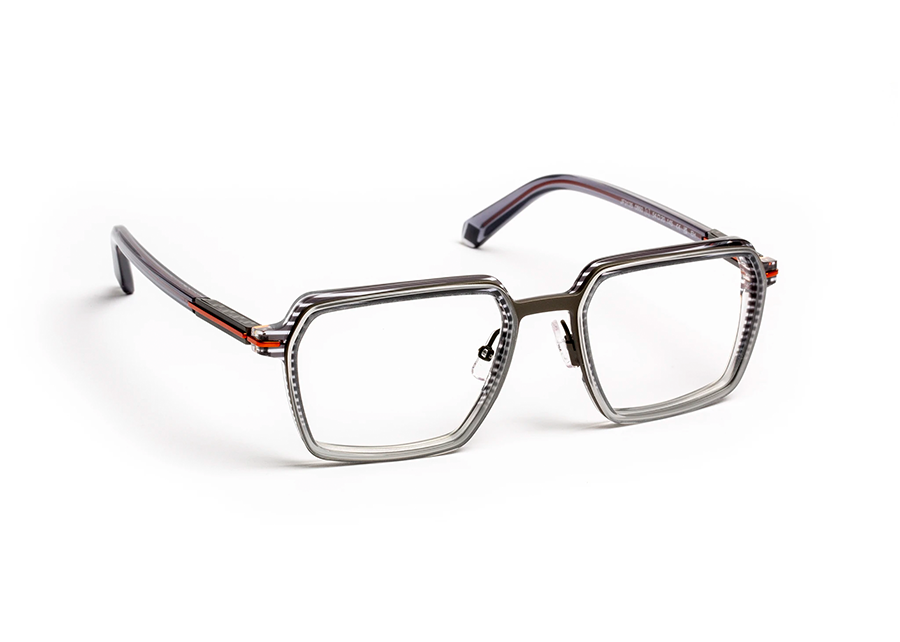 JF Rey 3135 Gradient Gray Stripe, Gunmetal, & Orange Assertive Contemporary Silhouette Eyeglass Frame Front/Side View