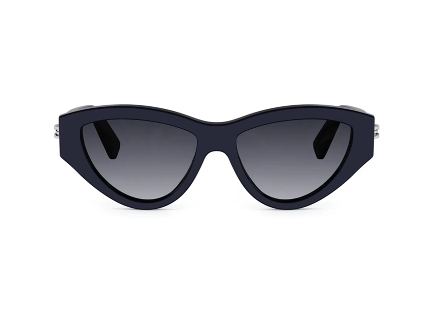 Bvlgari BV40088I Shiny Blue & Silver Snakehead Hinge Embellished Sunglass Frame with Gradient Gray Lenses Front View