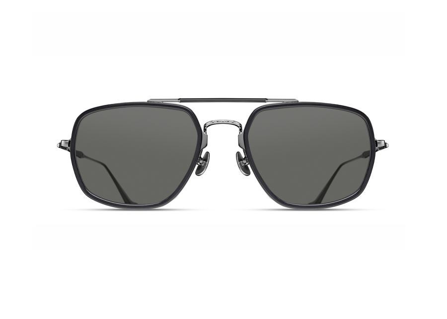 Thumbnail: Matsuda M3123 Ruthenium and Matte Black Classic Contemporary Mixed Material Sunglass Frame with Solid Gray Lenses Front View