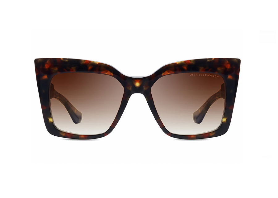 Thumbnail: Dita Telemaker Haute Tortoise Dramatic Elegantly Skived Acetate Sunglass Frame Brown to Clear Gradient Lenses Front View