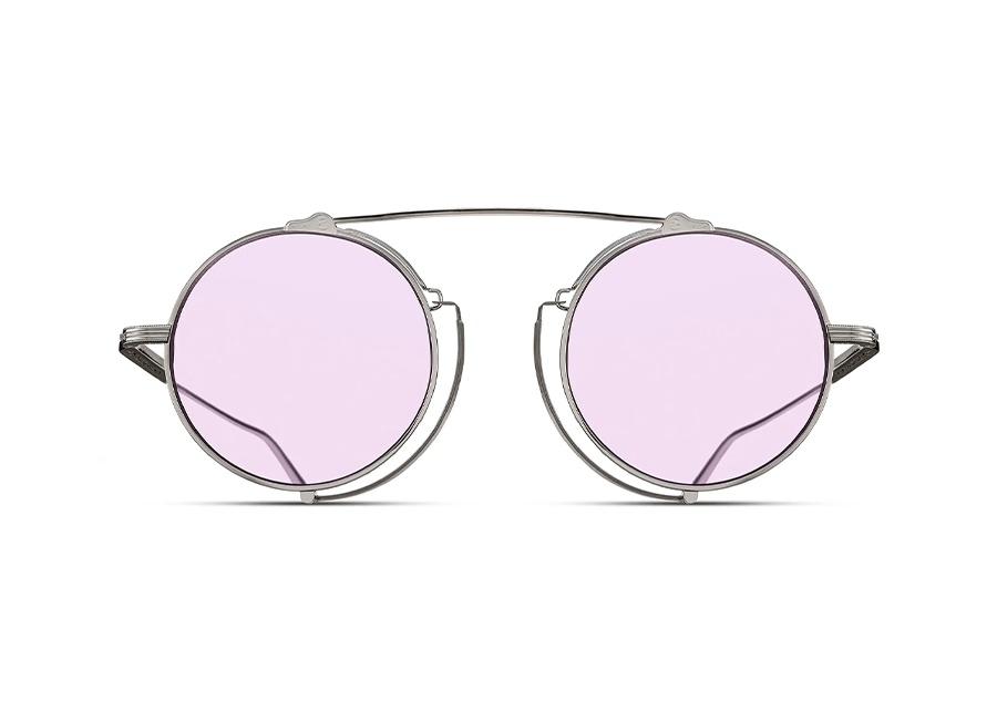 Thumbnail: Matsuda M3154 Palladium White Gothic Architecture-Inspired Titanium Sunglass Frame with Café Violet Lenses Front View