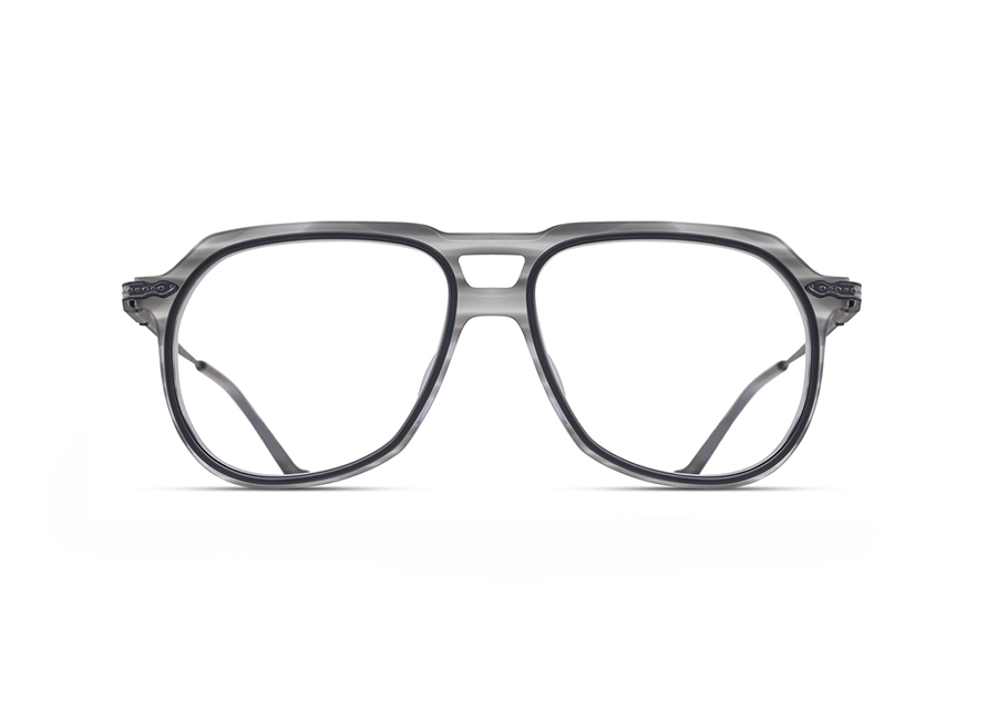 Matsuda M2073 Matte Gray Stone & Matte Black Commanding Aviator-Inspired Eyeglass Frame Front View