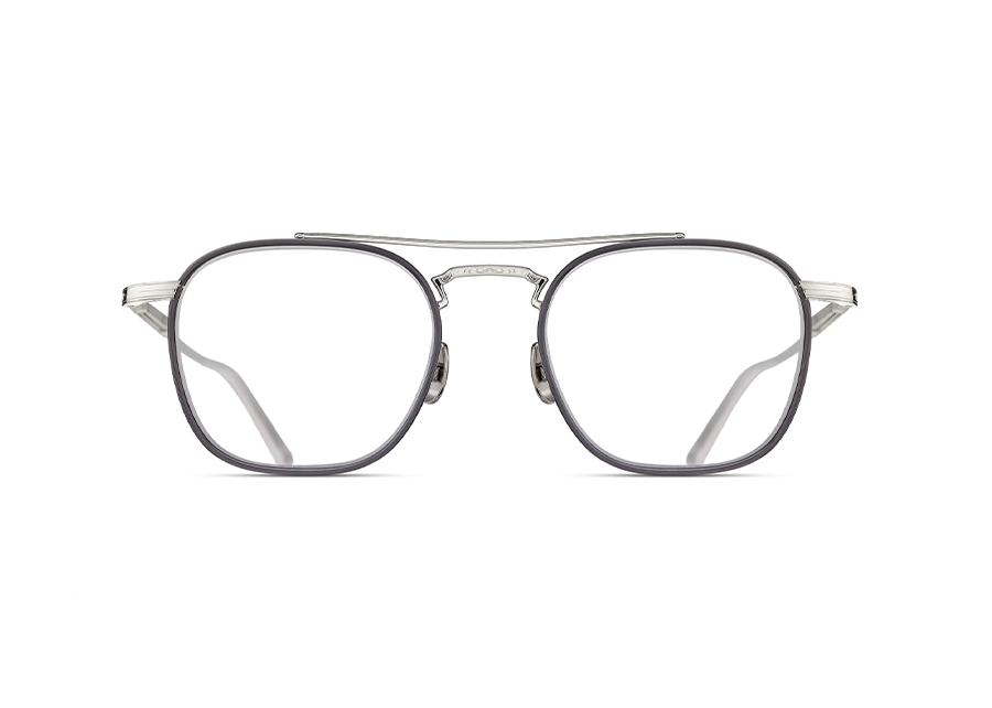 Matsuda M3157 Palladium White & Gray Art-Deco-Inspired Double Bar Eyeglass Frame Front View