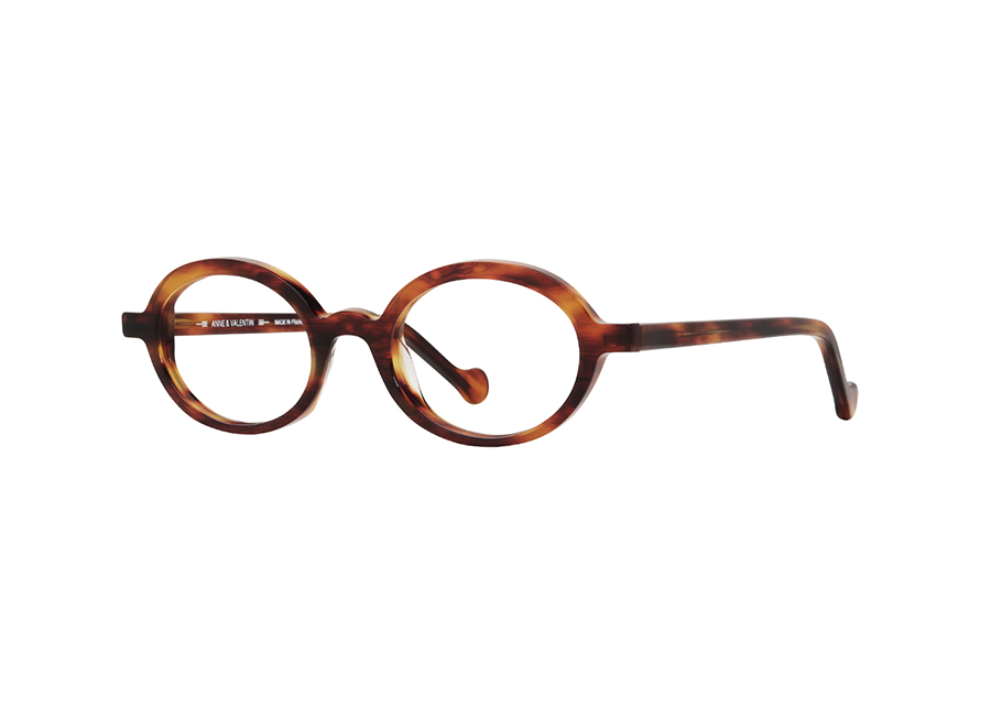 Anne & Valentin Aribo Brown Horn Charming Classic Oval Eyeglass Frame Front/Side View