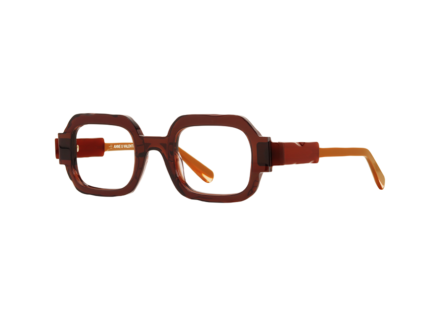 Anne & Valentin Venza Translucent Brown & Light Brown Assertive Medium Elongated Rectangle Eyeglass Frame Front/Side View