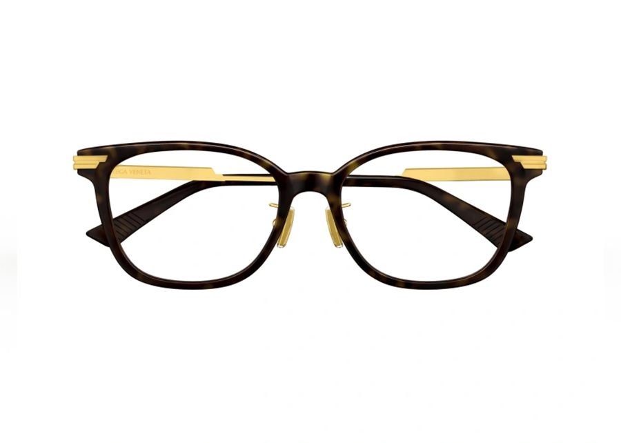 Thumbnail: Bottega Veneta 1338 Havana and Gold Charming Recycled Acetate Eyeglass Frame with Ribbon Temple Front View
