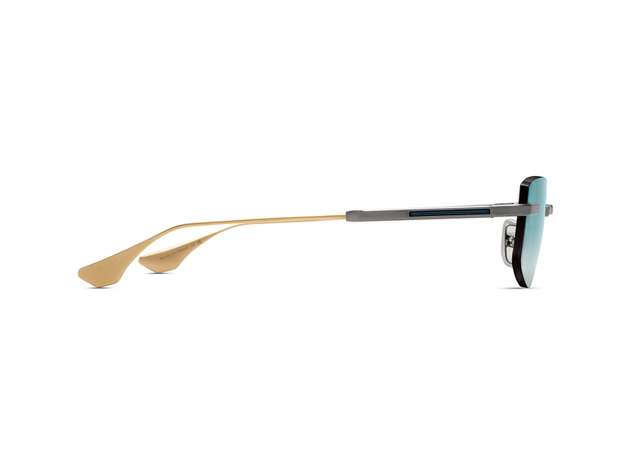 Thumbnail: DITA TRYSIM.75 Sleek Rimless Antique Sliver White Gold Sunglass Frame with Dark Turquoise to Clear Gradient Lenses Side View