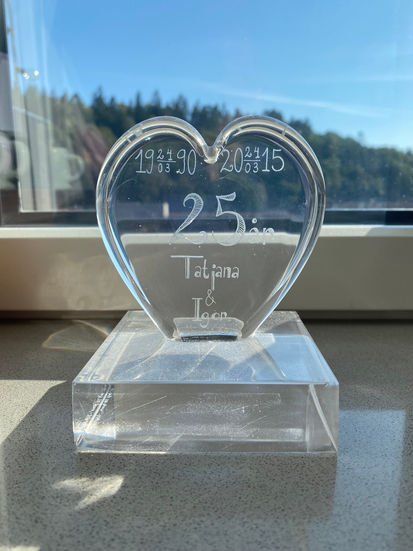 Engraved glass heart