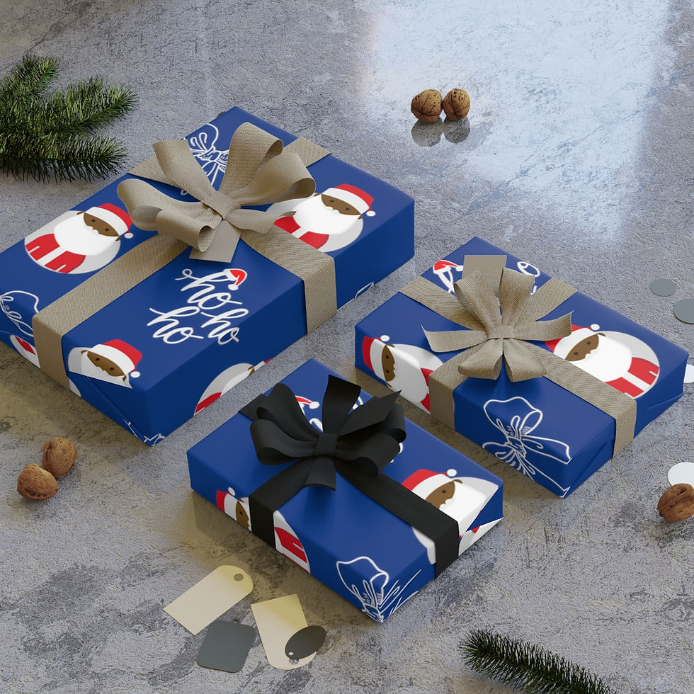 Thumbnail: Black Santa Ho Gift Wrapping Paper Roll - BLUE