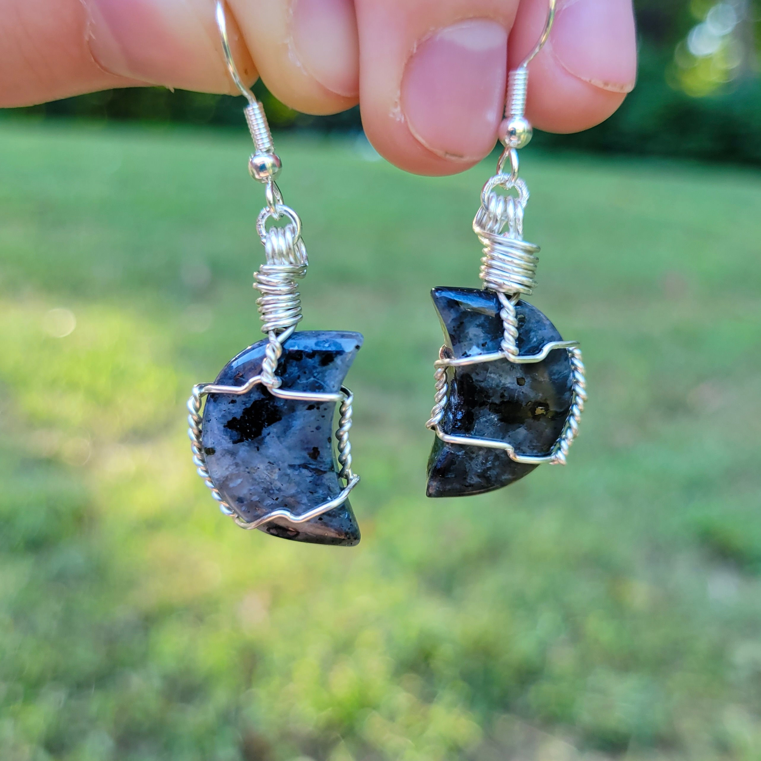 Larvikite Moon Earrings
