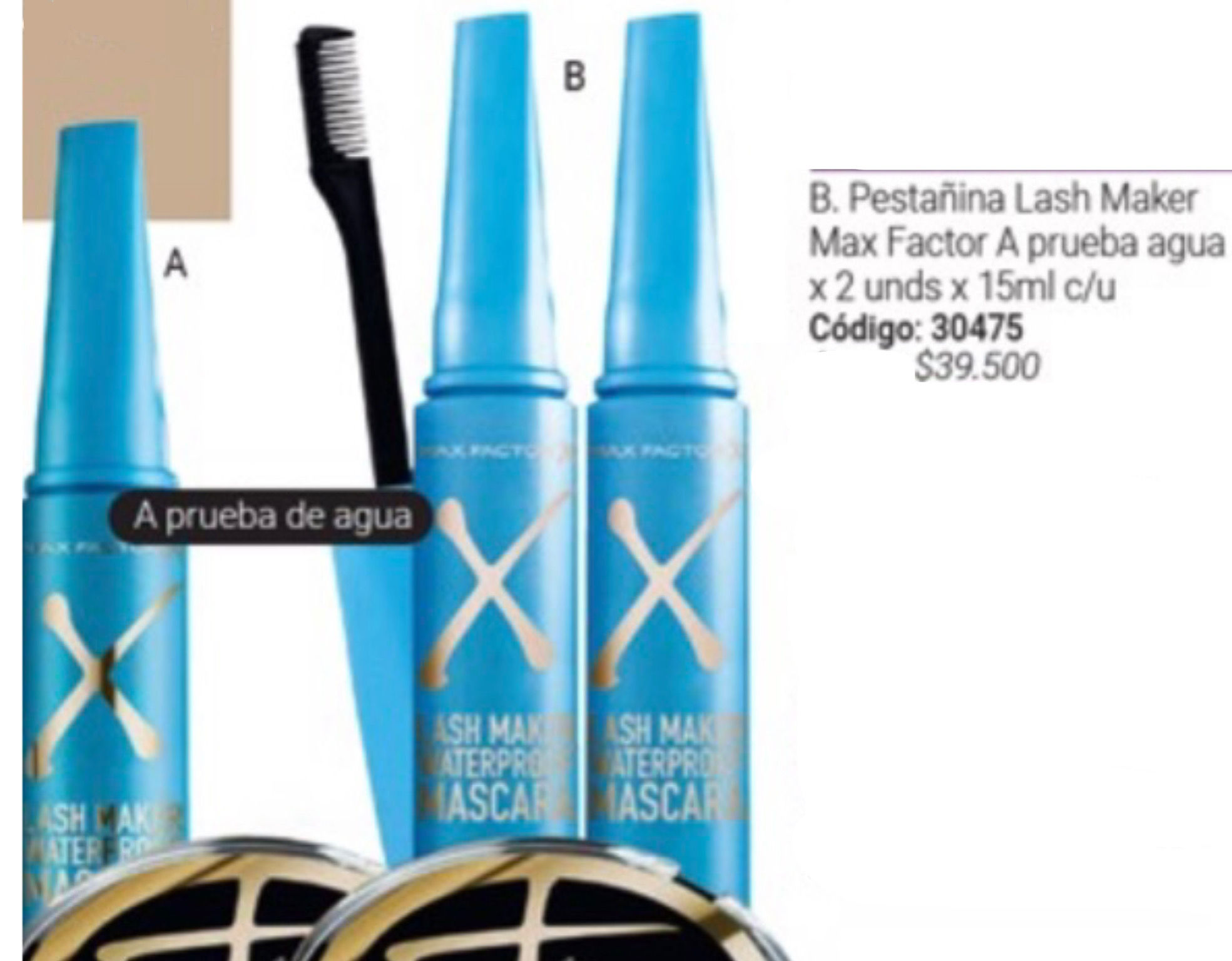 Dúo pestañina Max Factor, negra, a prueba de agua.