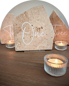 Travertine Table Numbers for hire from Bloom Illusions