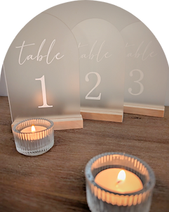 Clear Acrylic Table Numbers for hire from Bloom Illusions