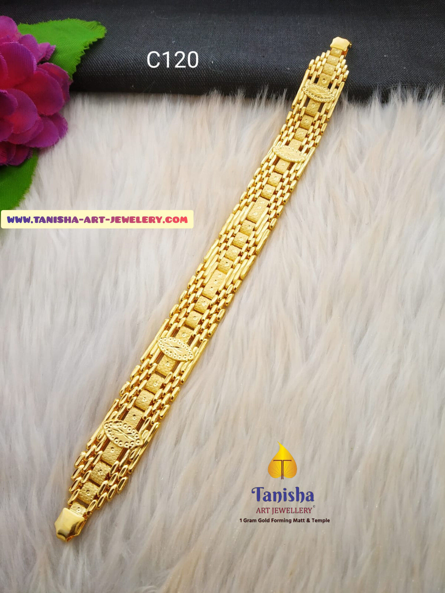 1 Gram Gold Forming Leaf Design High-Quality Gents Bracelet