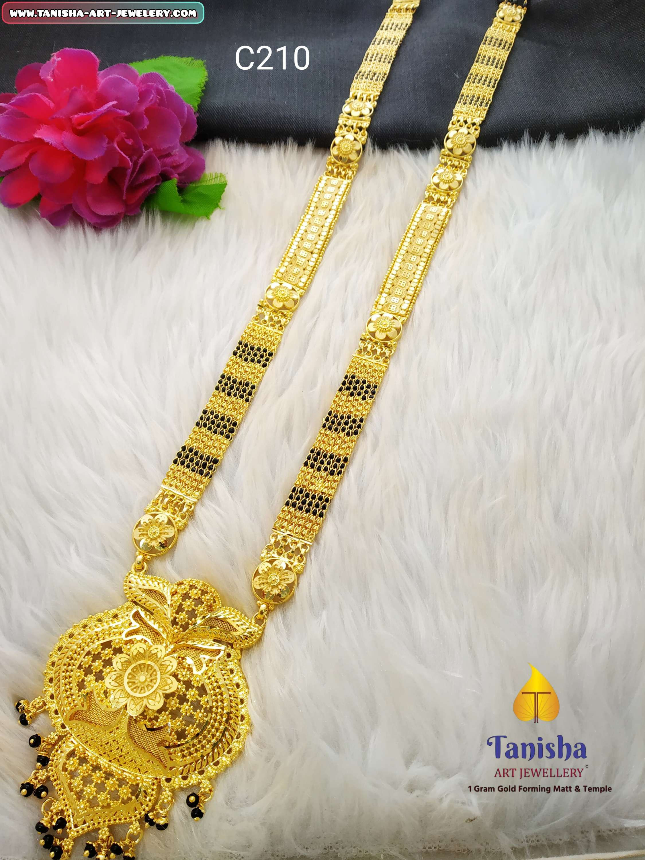 Stylish Flower 6-line Kalla Manni Patta Mangalsutra