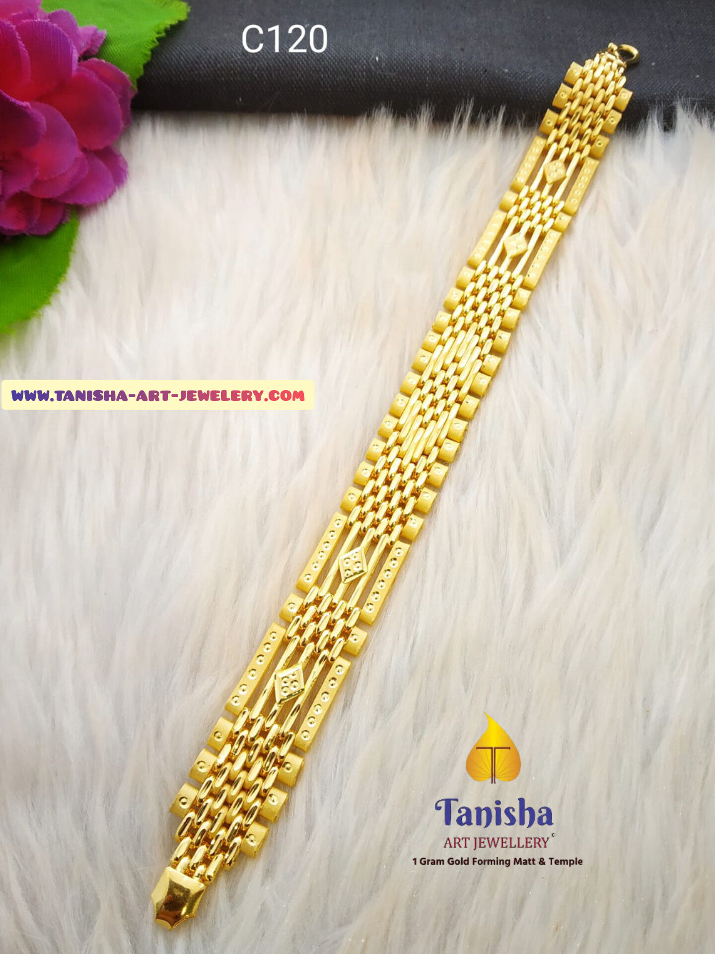 1 Gram Gold Forming Barfi Design High-Quality Gents Bracelet