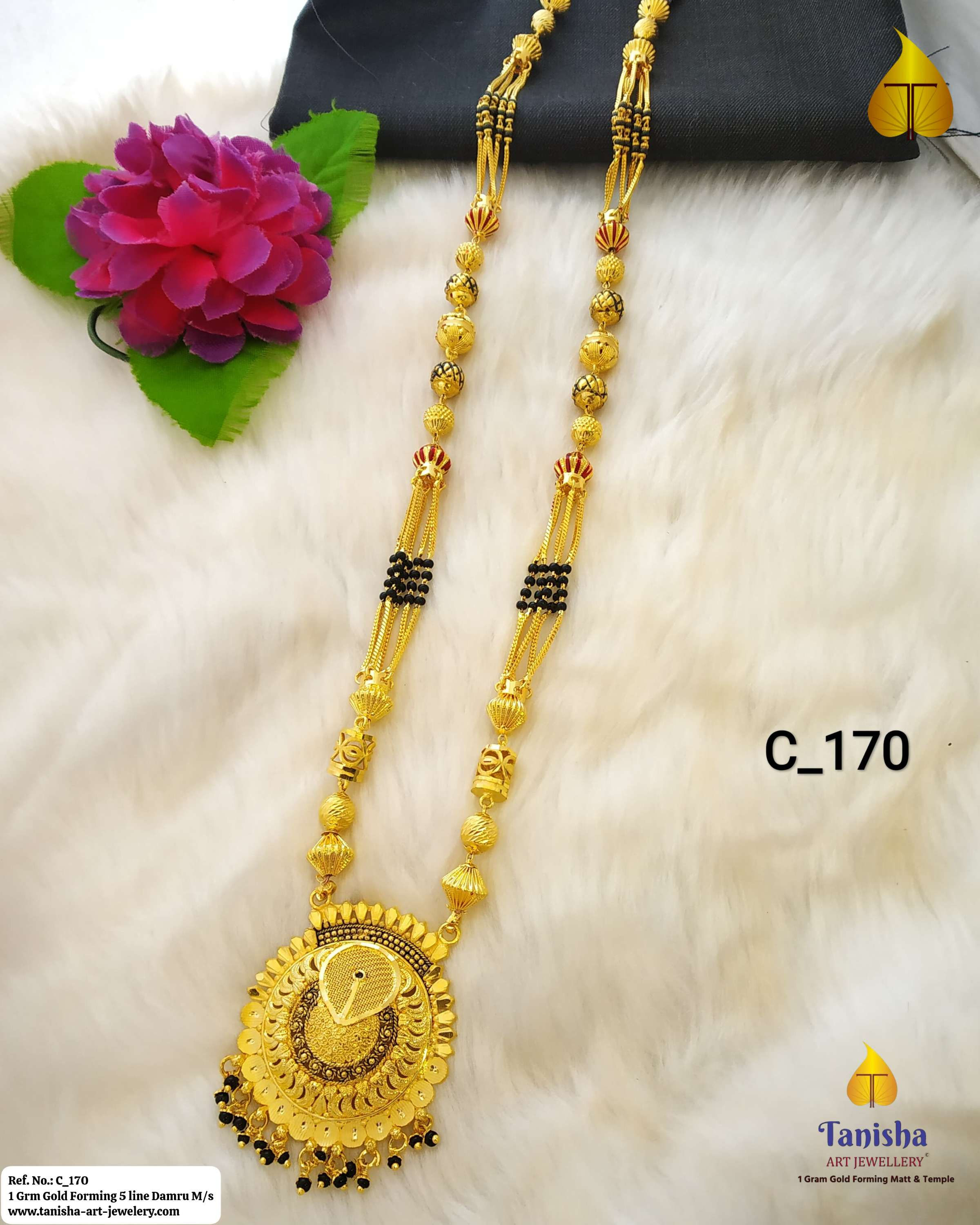 5-line Round Pendent Damru Mangalsutra
