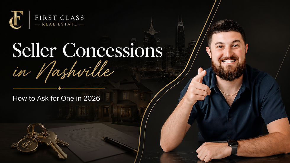 **Alt text:**
Khristian Schlemmer of First Class Real Estate featured in a black and gold blog graphic about seller concessions in Nashville and how buyers can ask for one in 2026.