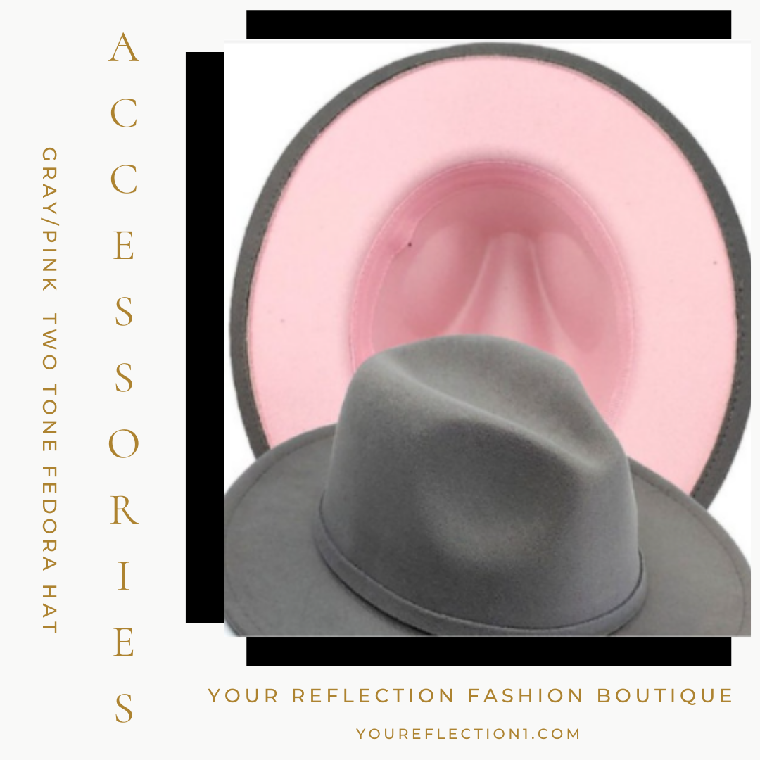 GRAY/PINK Two Tone Fedora Hat