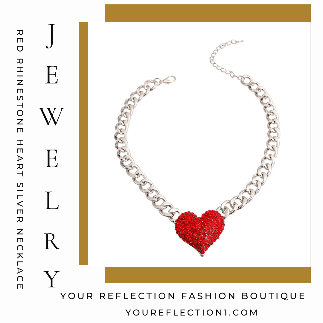 Red Rhinestone Heart Silver Necklace