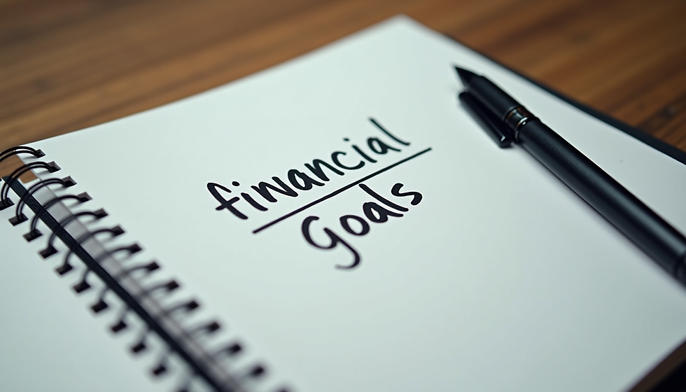 Close-up view of a notebook with financial goals and a Bible beside it