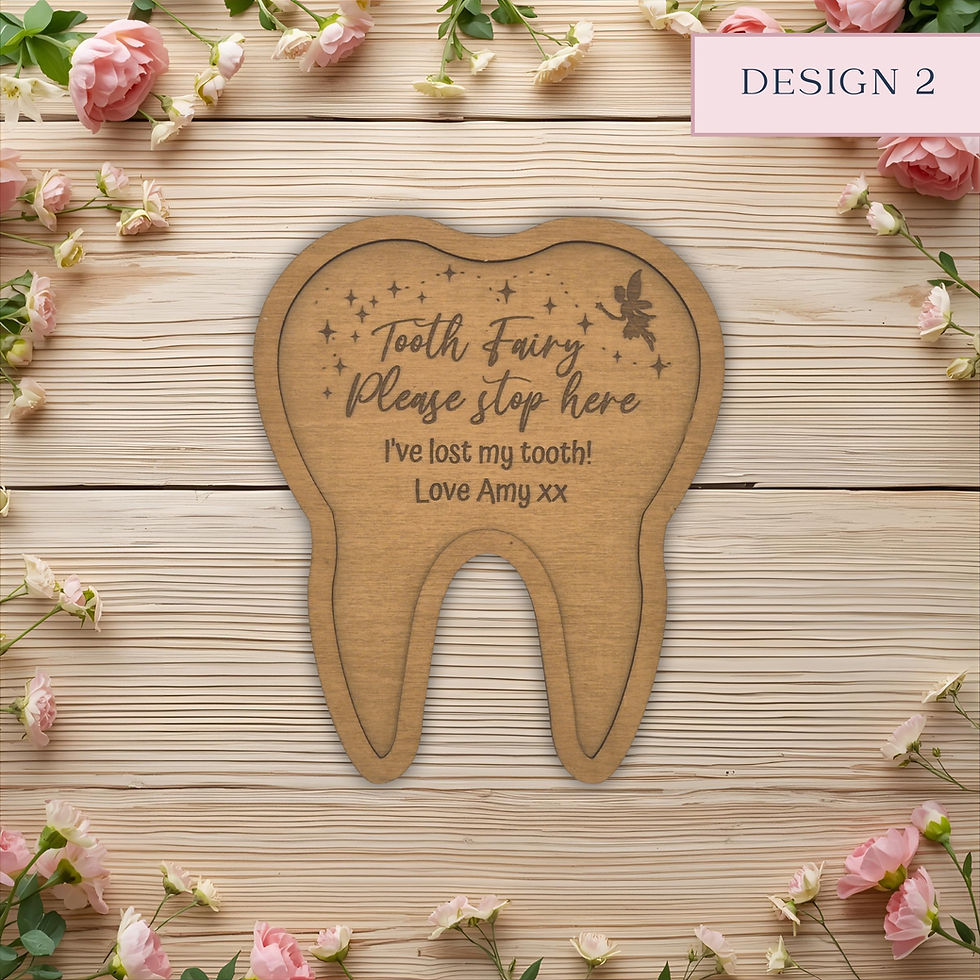 Thumbnail: Engraved wooden tooth fairy plaque reading “Tooth Fairy Please Stop Here” with name Amy, design 2.