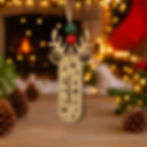 Custom engraved reindeer Christmas ornament with the name Isabella, handmade wooden decoration with red and green beads.