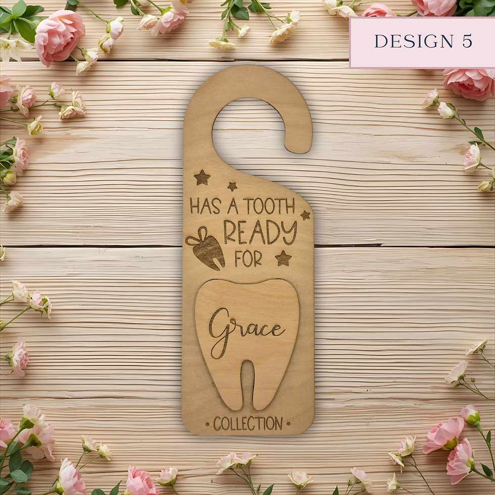 Thumbnail: Engraved wooden door hanger reading “Tooth Fairy Please Visit Me Tonight” with name Jack.