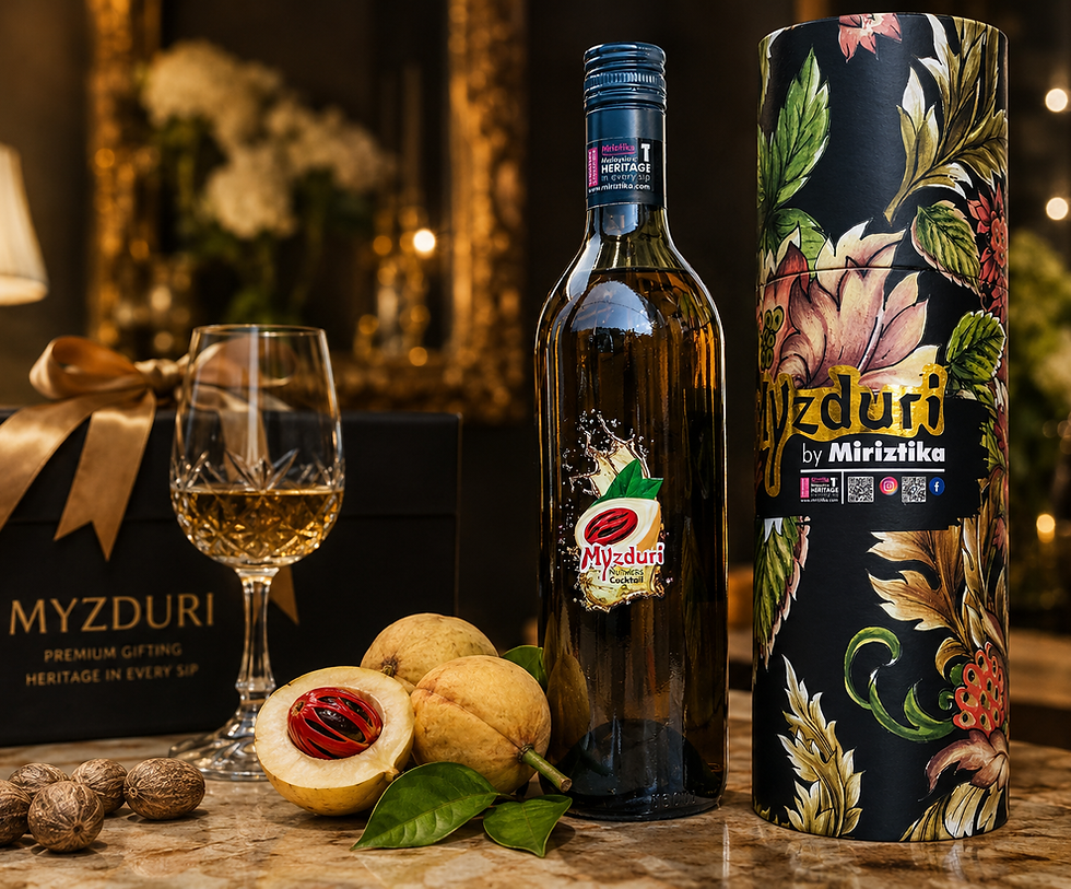 Myzduri premium Malaysian gift featuring handcrafted tropical fruit cocktail liqueur, elegant gift packaging, and authentic Malaysian ingredients.