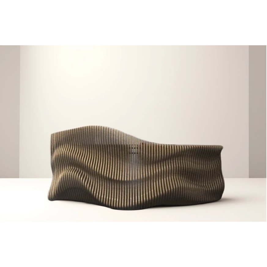 Modern parametric wooden reception desk Sea Wave, sculptural birch plywood front counter with wave design, custom-made lobby