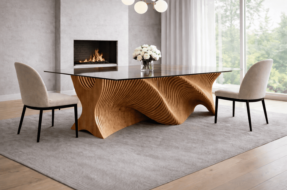 Parametric modern dining tables table X-Wave with wooden or Plexiglass top