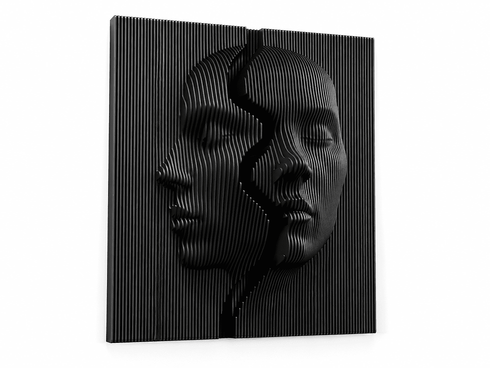 Modern two faces wall art for living room featuring a handcrafted 3D parametric wooden sculpture