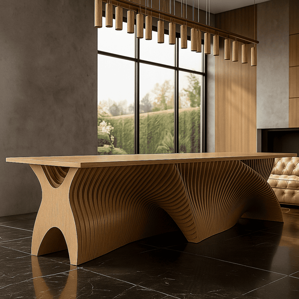 Parametric modern dining tables table X-Wave with wooden or Plexiglass top