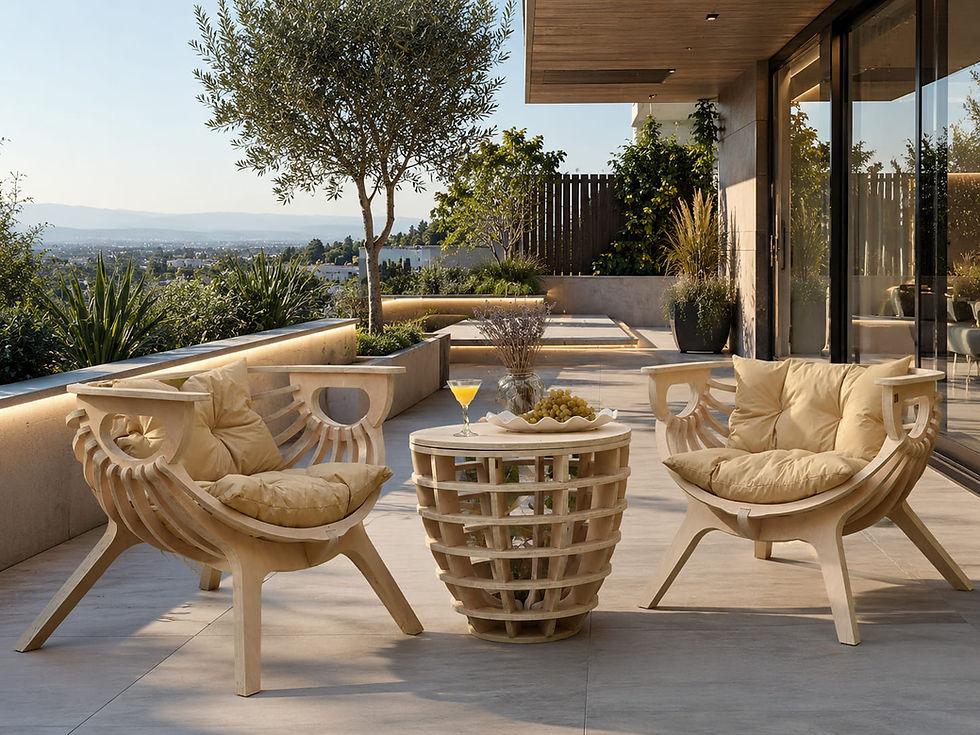 Weather-resistant wooden outdoor seating with a clean, contemporary design.
