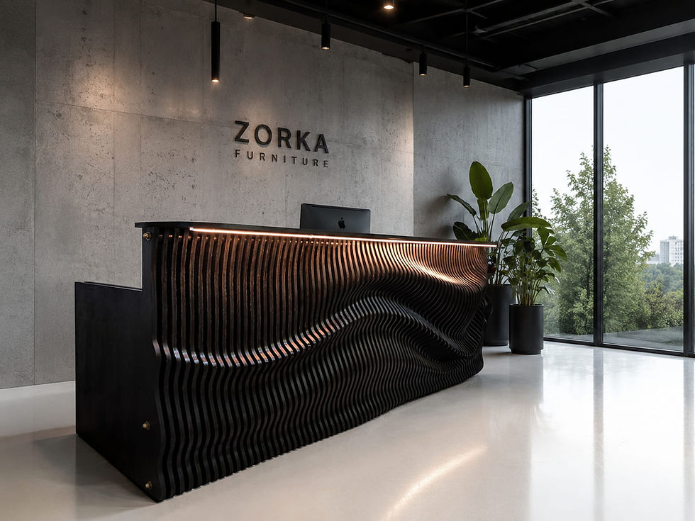 Modern office interior featuring custom wooden office desk